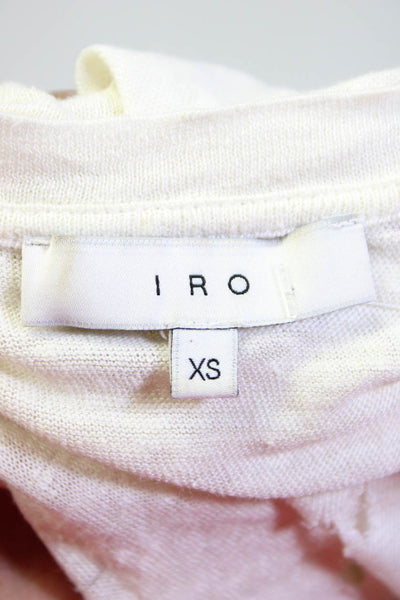 IRO Womens White Linen Distress Crew Neck Long Sleeve Knit Blouse Top Size XS