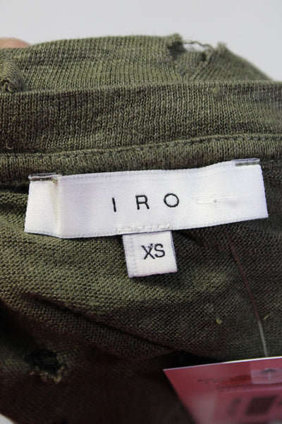 IRO Womens Olive Green Linen Distress Scoop Neck Long Sleeve Blouse Top Size XS