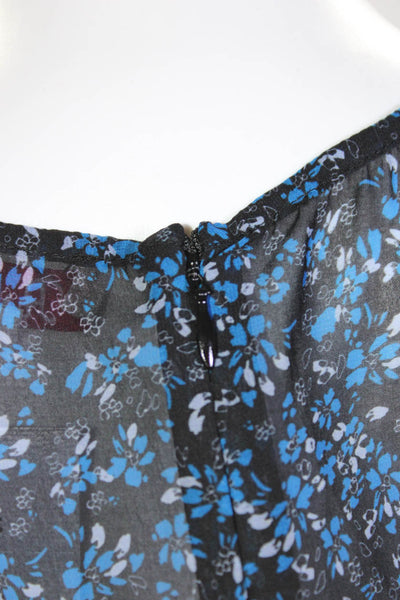 Parker Womens Chiffon Floral Print Short Sleeve A-Line Dress Black Blue Size 0