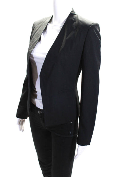 Theory Womens Pointed Hem Long Sleeve Open Front Blazer Jacket Black Size 2