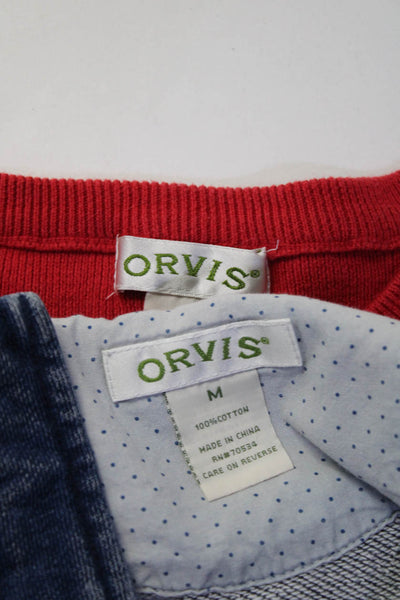 Orvis Womens Crew Mock Neck Sweaters Red Blue Size Small Medium Lot 2