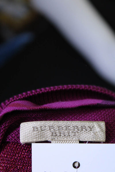Burberry Brit Women's Round Neck Short Sleeves Striped Blouse Burgundy Size M