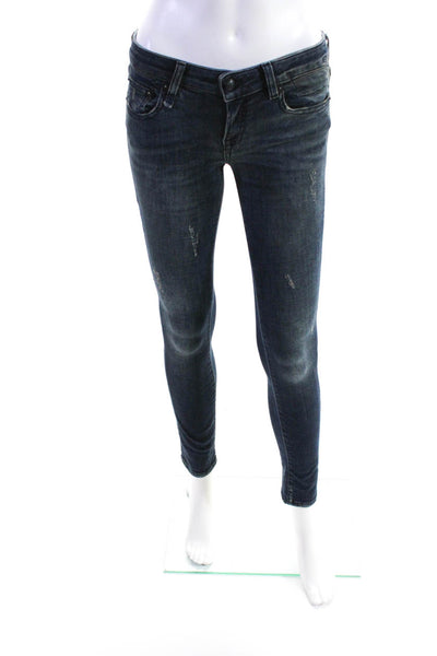 R13 Womens Cotton Buttoned Light Distress Dark Wash Skinny Jeans Blue Size EUR24