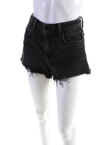 Alexander Wang Womens Cotton Distress Hem Buttoned Denim Shorts Black Size EUR24