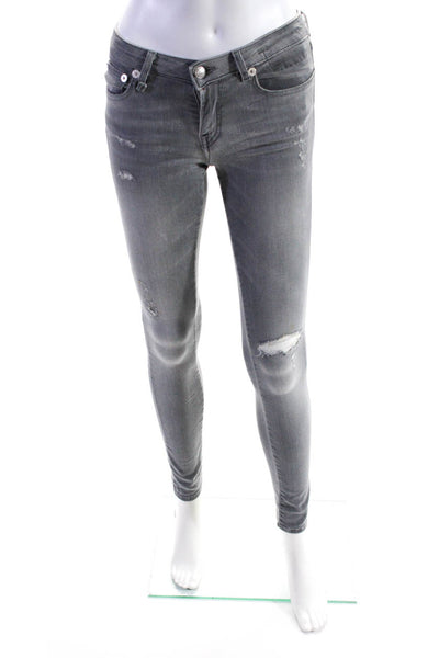 R13 Womens Cotton Spotted Distress Buttoned Skinny Leg Jeans Gray Size EUR24