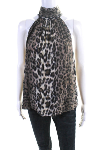 Joie Womens Animal Print Mock Neck Tank Top Brown Black Size Extra Small