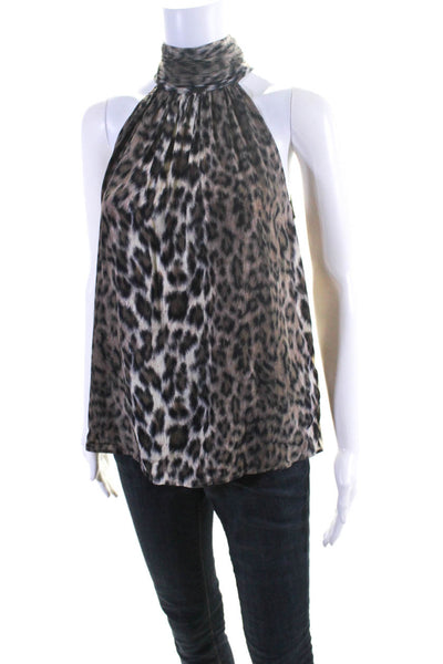 Joie Womens Animal Print Mock Neck Tank Top Brown Black Size Extra Small