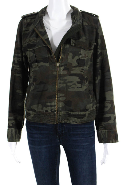 Sanctuary Womens Front Zip Crew Neck Camouflage Jacket Green Size Small