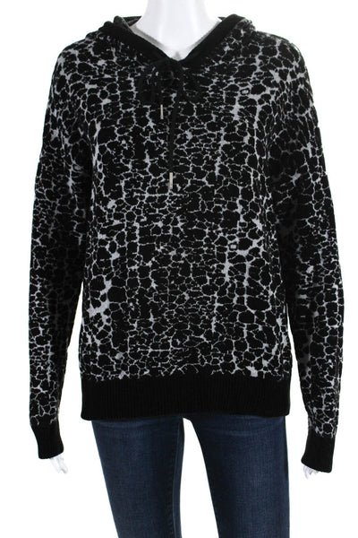 Minnie Rose Womens Pullover Drawstring Hooded Sweatshirt Black Gray Size Medium
