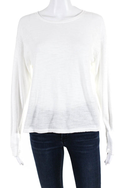 360 Sweater Womens Long Sleeve Scoop Neck Tee Shirt White Cotton Size Small