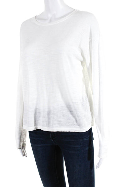 360 Sweater Womens Long Sleeve Scoop Neck Tee Shirt White Cotton Size Small