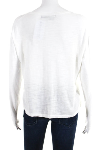 360 Sweater Womens Long Sleeve Scoop Neck Tee Shirt White Cotton Size Small