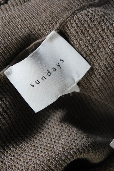 Sundays Womens Button Trim Scoop Neck Sweatshirt Brown Size Small