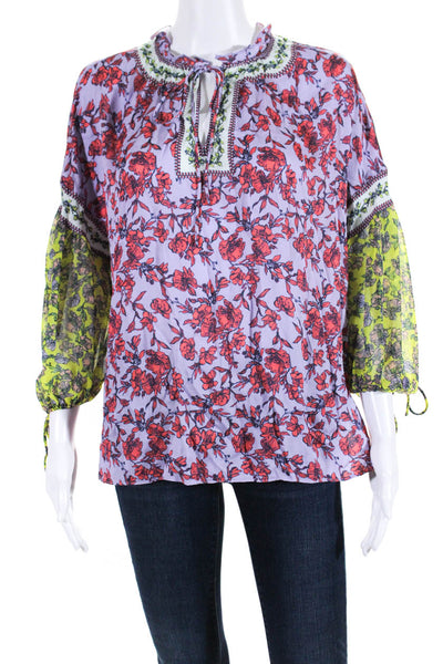 Alice + Olivia Womens Chiffon Floral Print 3/4 Sleeve Blouse Multicolor Size XS