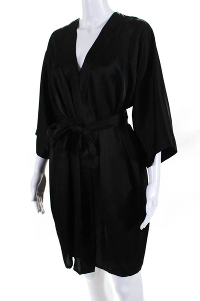 Etam Womens Graphic Sequin Short Sleeve Kimono Robe Black Size Medium