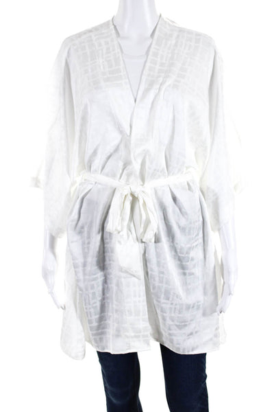 Diarra Blu Womens Satin Jacqaurd Short Sleeve Kimono Robe White Size XS/Small