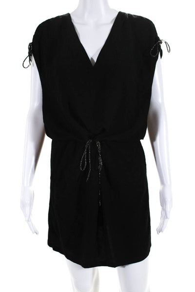 Maje Womens Black V-Neck Cold Shoulder Tie Waist Shift Dress Size 2