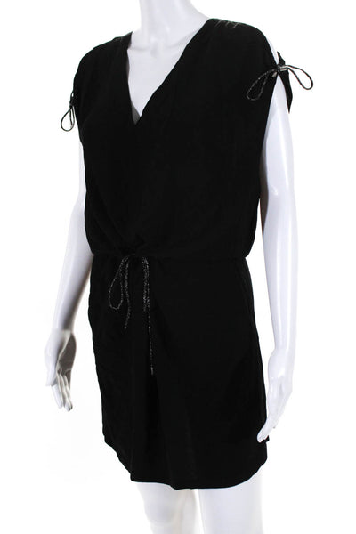 Maje Womens Black V-Neck Cold Shoulder Tie Waist Shift Dress Size 2