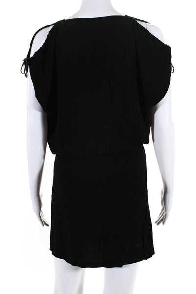 Maje Womens Black V-Neck Cold Shoulder Tie Waist Shift Dress Size 2