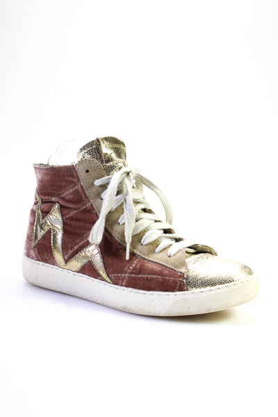 Allsaints Womens Pink Velvet Gold High Top Lace Up Fashion Sneakers Shoes Size 8