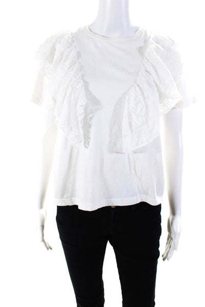 Sea New York Womens Cotton Textured Lace Accent T-Shirt Top Blouse White Size S