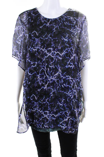 Designer Womens Silk Abstract Print Short Sleeve Layered Tunic Multicolor Size M