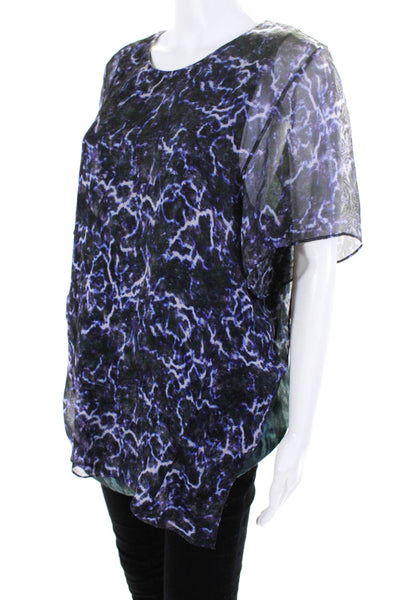 Designer Womens Silk Abstract Print Short Sleeve Layered Tunic Multicolor Size M