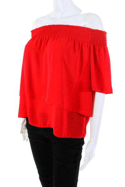 Amanda Uprichard Womens Strapless Short Sleeve Ruched Blouse Top Red Size Small