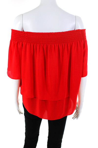 Amanda Uprichard Womens Strapless Short Sleeve Ruched Blouse Top Red Size Small