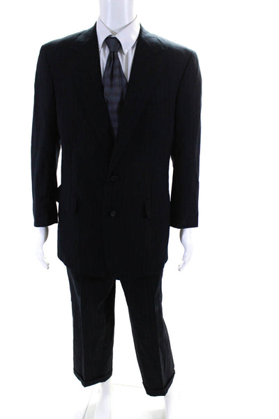 Brooks Brothers Mens Pinstriped Pleated Front Suit Black Size 41 Regular/34