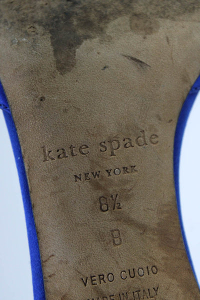 Kate Spade Women's Satin Rhinestone Peep Toe Kitten Heels Blue Size 8.5