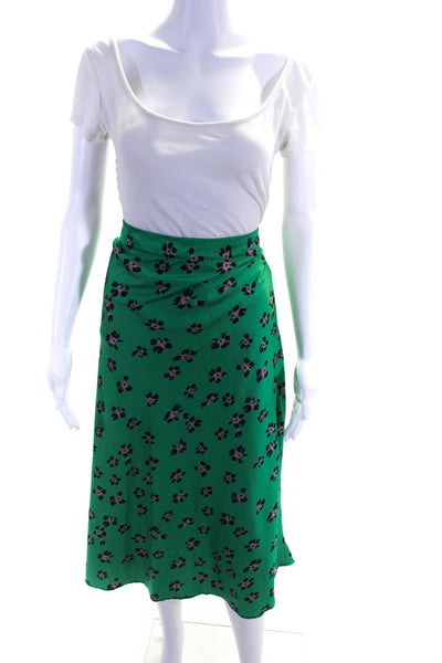 Kourt Women's Floral Print Slip Midi Skirt Green Size L