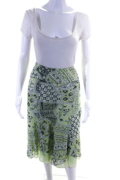 Bob Mackie Women's Silk Abstract Print Lined Midi Slip Skirt Green Size 8