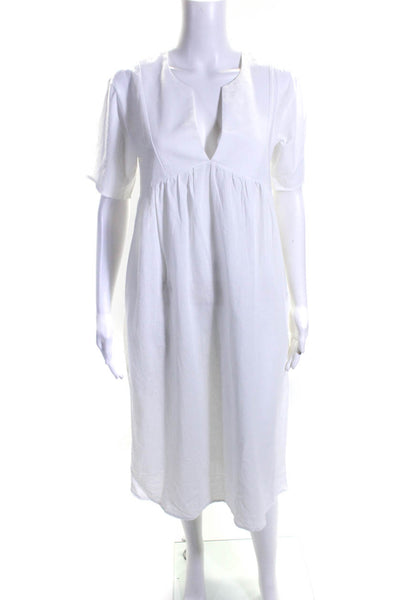 Leallo Womens Cotton Empire Waist V-Neck Short Sleeve Maxi Dress White Size XS