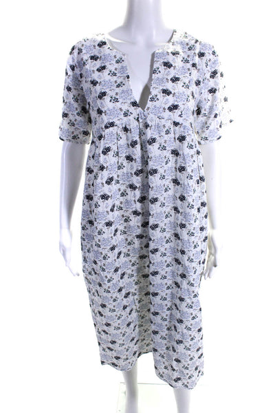 Leallo Womens Cotton Floral Print V-Neck Short Sleeve Maxi Dress White Size XS