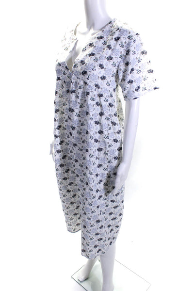 Leallo Womens Cotton Floral Print V-Neck Short Sleeve Maxi Dress White Size XS