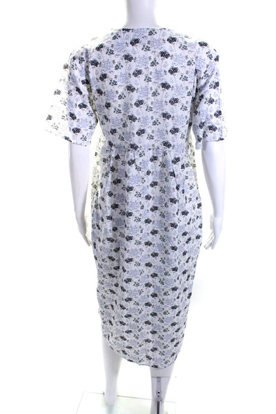 Leallo Womens Cotton Floral Print V-Neck Short Sleeve Maxi Dress White Size XS