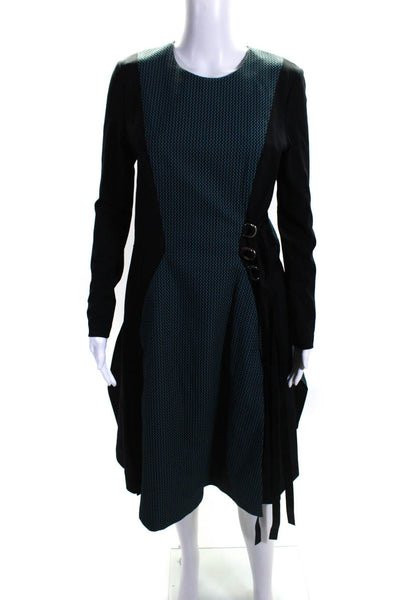 Adeam Womens Geometric Print Asymmetrical Zip Up Fit & Flare Dress Teal Size 8