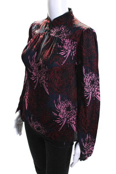 ALC Women's Long Sleeve V Neck Floral Print Silk Blouse Multicolor Size 0