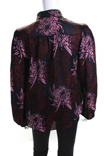 ALC Women's Long Sleeve V Neck Floral Print Silk Blouse Multicolor Size 0