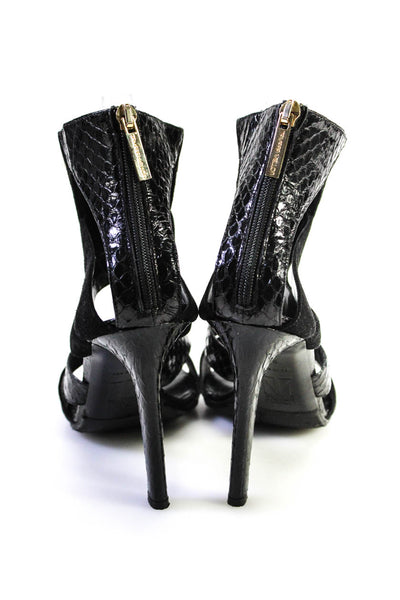 Tamara Mellon Womens Snakeskin Suede Caged Stiletto Sandals Black Size 38 8