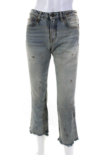 R13 Womens Blue Distress Paint Splatter High Rise Bootcut Jeans Size 25