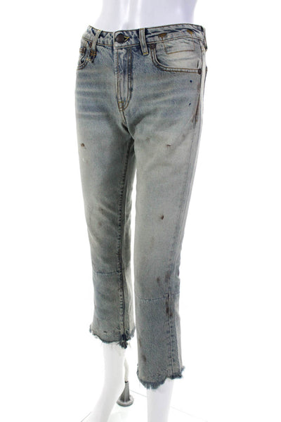 R13 Womens Blue Distress Paint Splatter High Rise Bootcut Jeans Size 25