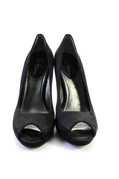 Cole Haan Womens Satin Layered Peep Toe Stiletto High Heel Pumps Black Size 7US