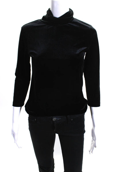 L'Agence Womens Velvet Textured Long Sleeve Turtleneck Shirt Top Black Size S