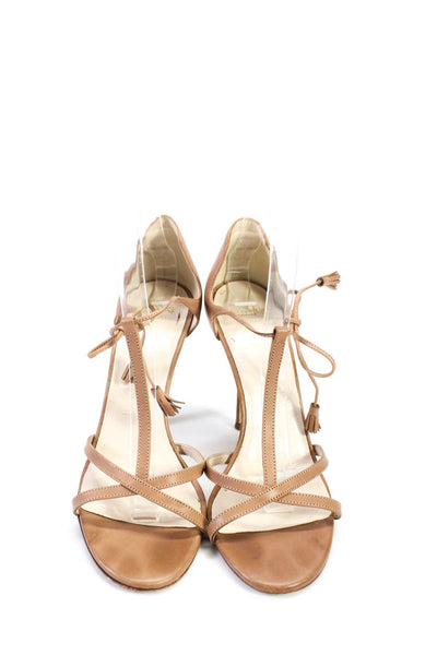Frances Valentine Womens Leather Strappy Open Toe Heeled Sandals Beige Size 8.5M