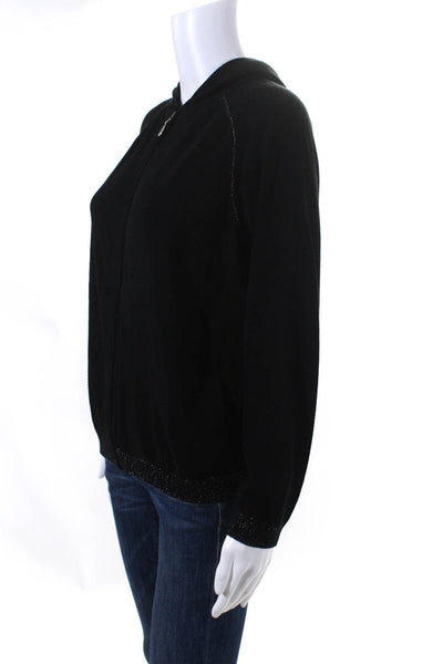 Lafayette 148 New York Women's Hood Long Sleeves Full Zip Sweater Black Size S