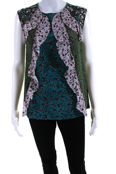 Megan Park Womens Silks Floral Print Sleeveless Blouse Top Multicolor Size 1 XS