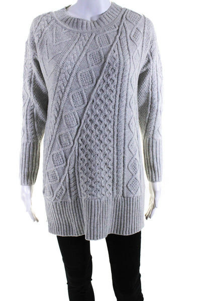 J Crew Womens Cable Knit Round Neck Long Sleeve Pullover Sweater Gray Size XS