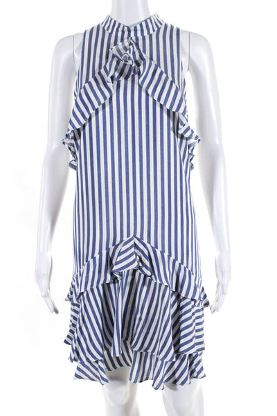 Nicole Miller Collection Womens Striped Print Ruffled Shift Dress Blue Size M